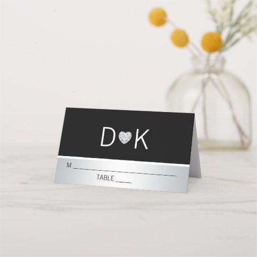 Aangepaste Moderne Monogram Zwart Zilveren Hart We (Voorkant)