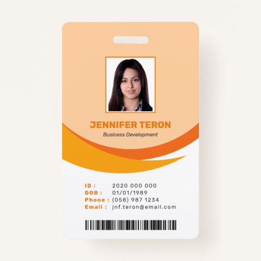 Aangepaste moderne Oranje werknemersidentiteitskaa Badge (Voorkant)