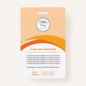 Aangepaste moderne Oranje werknemersidentiteitskaa Badge (Achterkant)