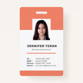 Aangepaste moderne Oranje werknemersidentiteitskaa Badge