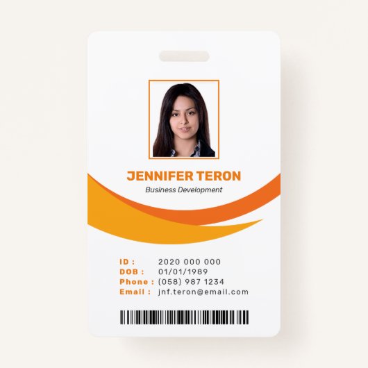 Aangepaste moderne Oranje werknemersidentiteitskaa Badge (Voorkant)