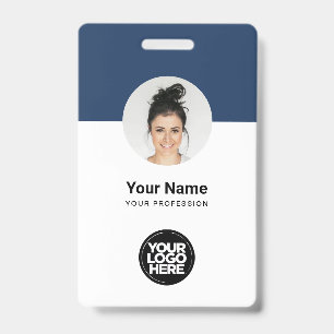 Aangepaste moderne personeelskaart Navy Blue QR-ba Badge