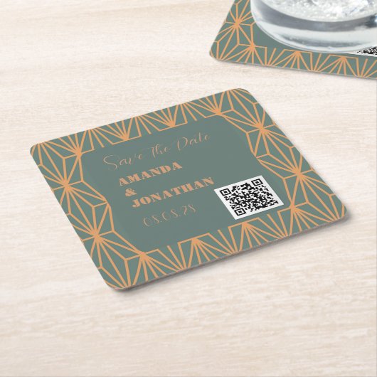 Aangepaste moderne QR-code Opslaan Datum Vierkante Kartonnen Onderzetter (Schuin)