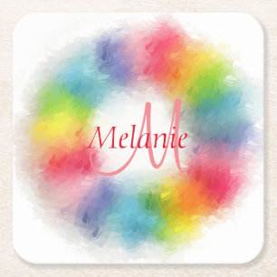 Aangepaste moderne regenboog Abstracte kunst gepro Vierkante Kartonnen Onderzetter
