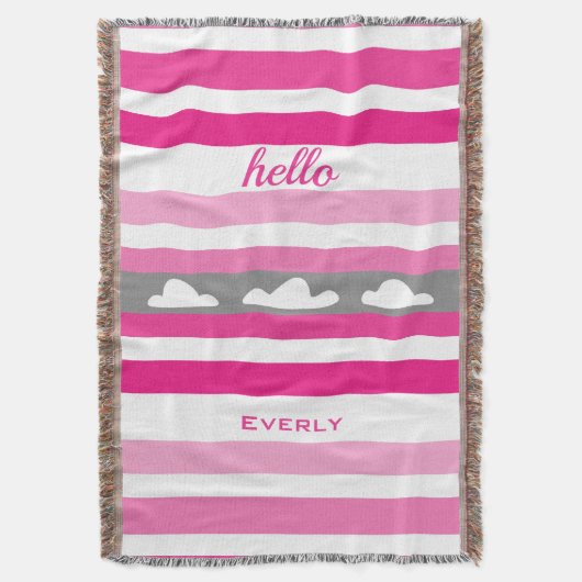 Aangepaste moderne roze gestreept wolken deken (Voorkant Verticaal)