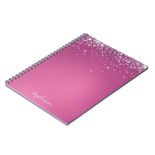Aangepaste moderne roze glitter notitieboek (Linkerzijde)