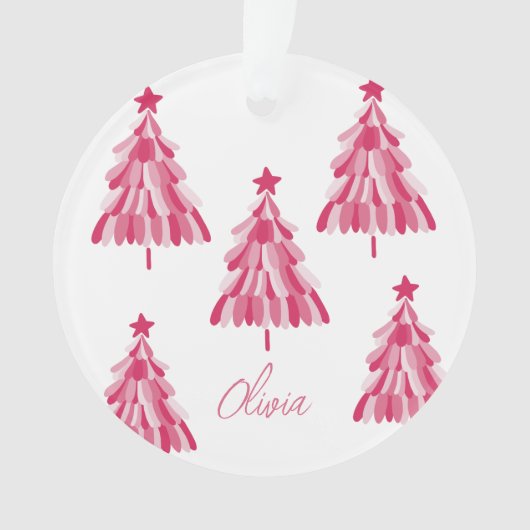 Aangepaste moderne roze kerstboomnaam ornament (voorkant)