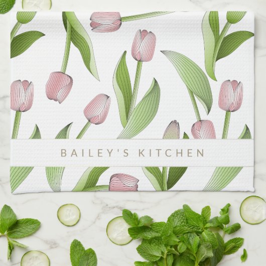 Aangepaste moderne roze tulp theedoek (Gevouwen)