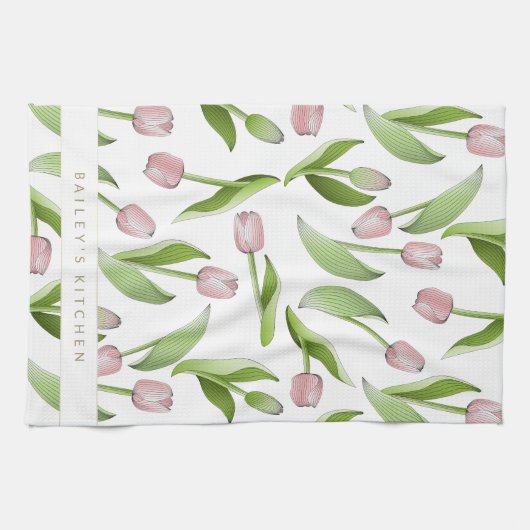 Aangepaste moderne roze tulp theedoek (Horizontaal)