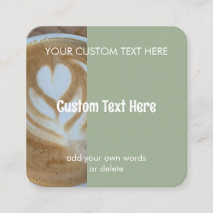 Aangepaste moderne saliegroene cafetemplate met fo vierkante visitekaartje