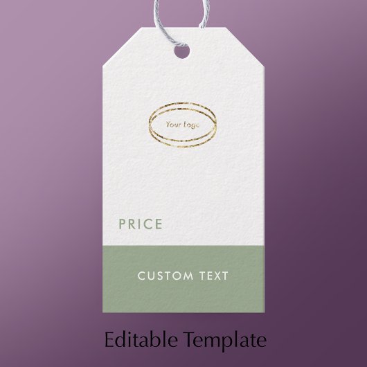 Aangepaste moderne saliegroene logo & QR-code prij Cadeaulabel