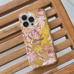 Aangepaste moderne tropische blad geel grijs iPhone 16 pro hoesje