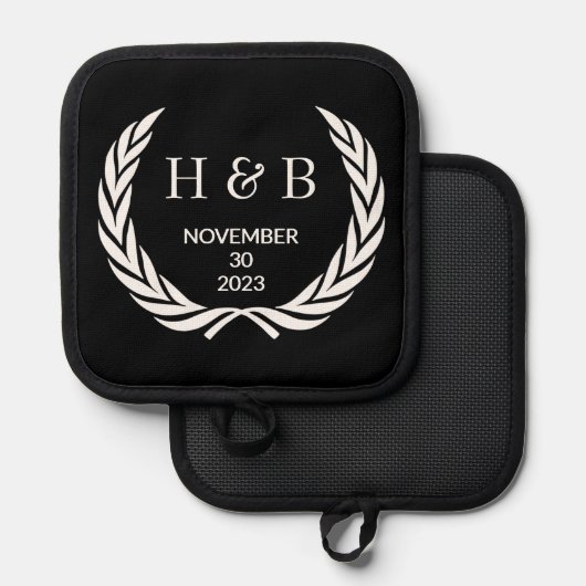 Aangepaste moderne typografie Koppel Namen Initial Pannenlap (Voorkant / Achterkant)