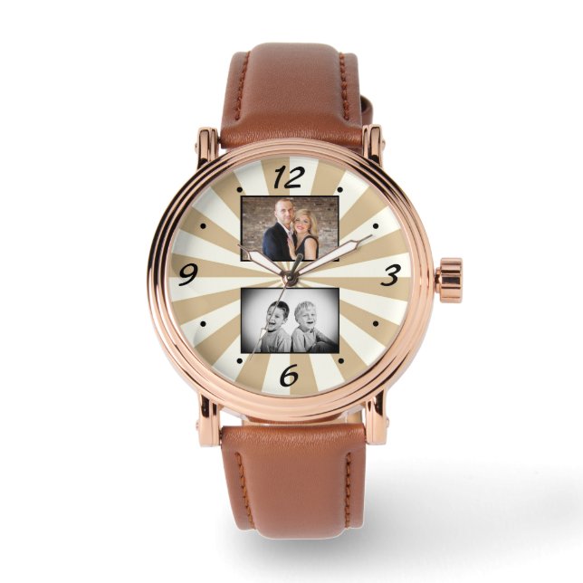 Aangepaste Moderne Zonnestraal 2 Fotocollage Horloge (Voorkant)