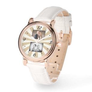 Aangepaste Moderne Zonnestraal 2 Fotocollage Horloge