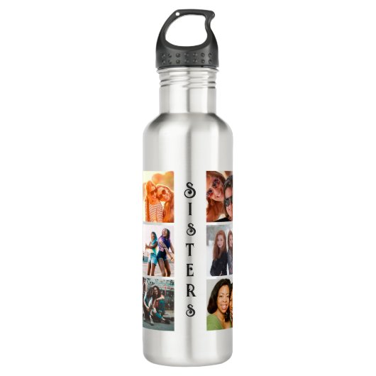 Aangepaste moderne zussen 6 Foto Collage Waterfles (Voorkant)