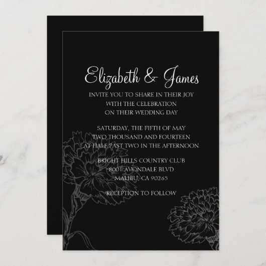Aangepaste moderne zwarte bruiloft-uitnodigingen kaart (Voorkant / Achterkant)
