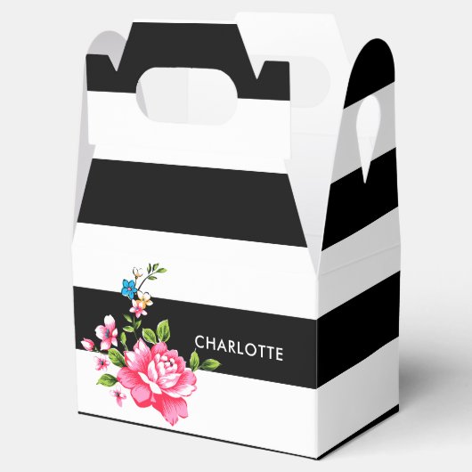 Aangepaste, moderne, zwarte en witte streep bedankdoosjes (Geopend)