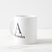 Aangepaste moderne zwarte monogram koffiemok (Voorkant links)