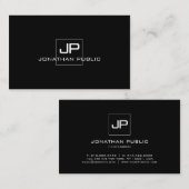 Aangepaste moderne zwarte monogram witte Sjabloon Visitekaartje (Voorkant / Achterkant)