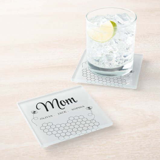 Aangepaste Moederdag cadeau van kinderen naam bij Glazen Onderzetter (Schuin)