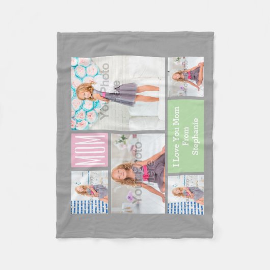 Aangepaste Moederdag fotocollage roze/groen/grijs Fleece Deken (Voorkant)