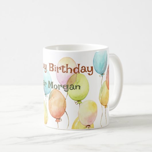 Aangepaste Mok Happy Birthday Leuke Waterverf Ball (Voorkant rechts)