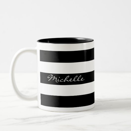 Aangepaste Mok met zwarte en witte streping (Links)