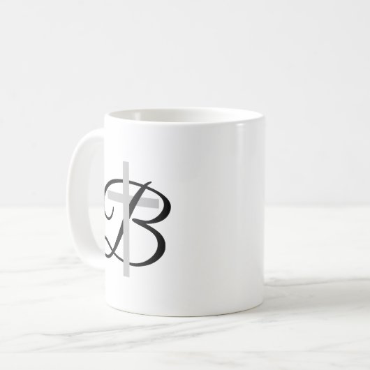 Aangepaste mok voor monogram koffie met religieus  (Voorkant links)