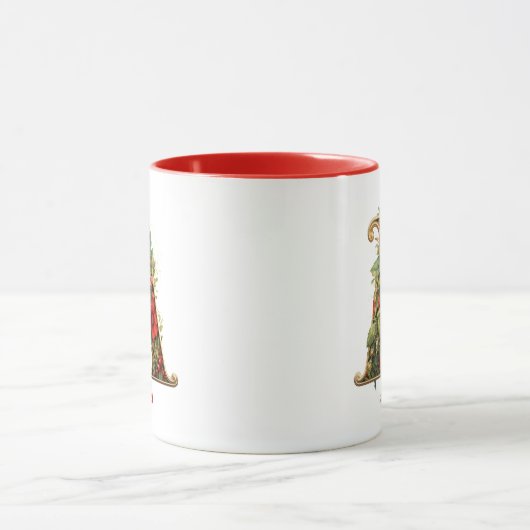 Aangepaste  Monogram A Christmas Red Gold Mok (Midden)