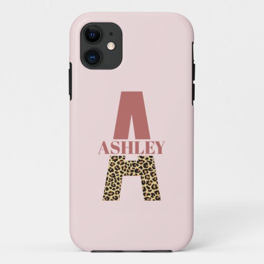 Aangepaste monogram A roze luipaard Case-Mate iPhone Case (Achterkant)