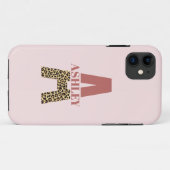 Aangepaste monogram A roze luipaard Case-Mate iPhone Case (Achterkant (horizontaal))
