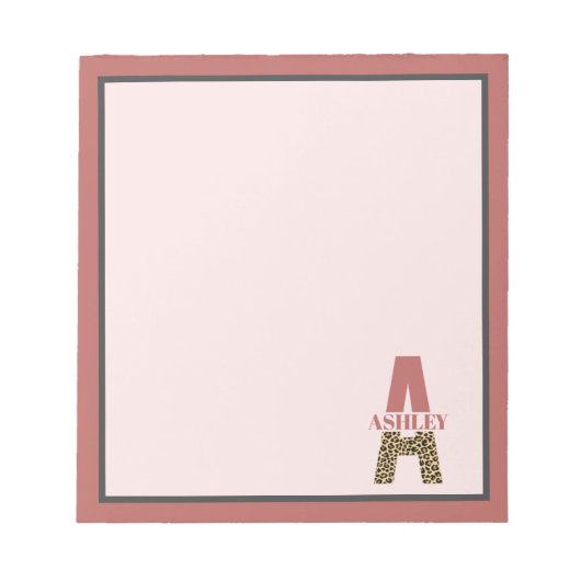 Aangepaste monogram A roze luipaard Notitieblok (Voorkant)