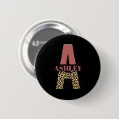 Aangepaste monogram A roze luipaard Ronde Button 5,7 Cm (Voorkant /achterkant)