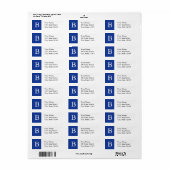 Aangepaste monogram Adresetiketten blauw & wit Etiket (Full Sheet)