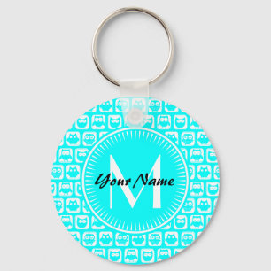 Aangepaste monogram Aqua Owl Patroon Aangepaste na Sleutelhanger