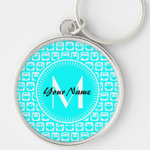 Aangepaste monogram Aqua Owl Patroon Aangepaste na Sleutelhanger