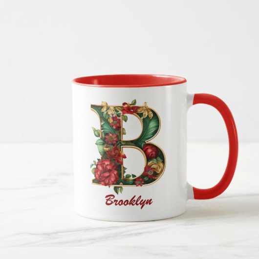 Aangepaste  Monogram B Kerst Rood Goud Mok (Rechts)