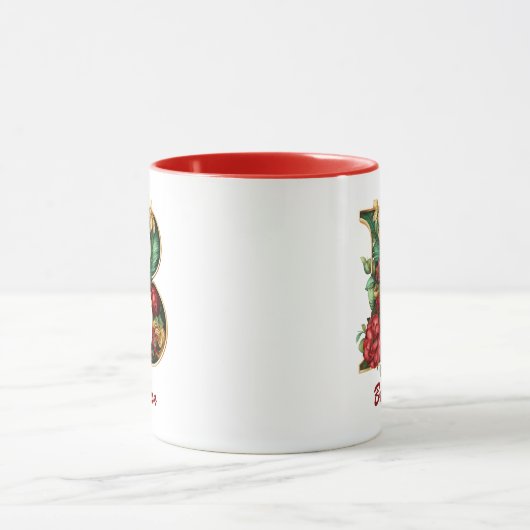 Aangepaste  Monogram B Kerst Rood Goud Mok (Midden)