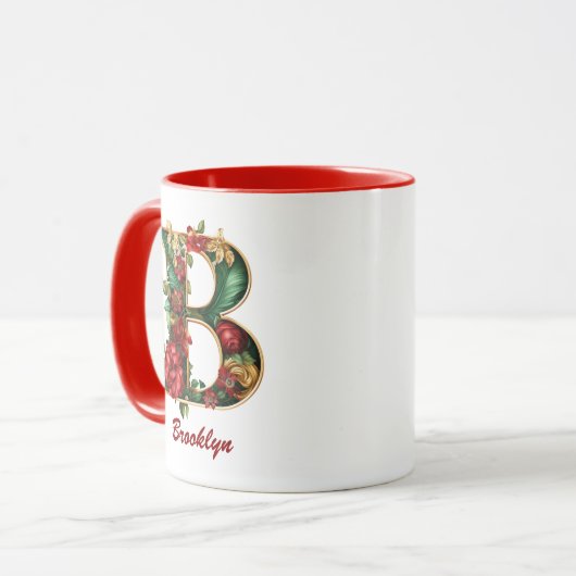 Aangepaste  Monogram B Kerst Rood Goud Mok (Voorkant links)
