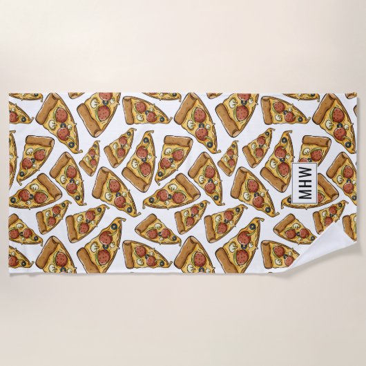 Aangepaste monogram badhanddoek Pizza Pattern (Voorkant)