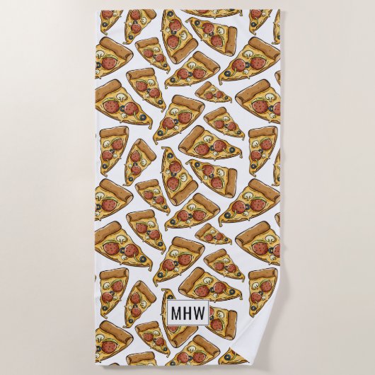 Aangepaste monogram badhanddoek Pizza Pattern (Voorkant)
