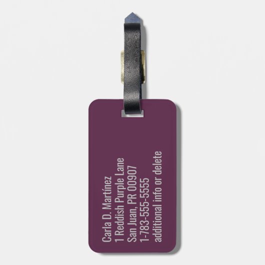 Aangepaste Monogram Bagagelabel Paarse Plum (Achterkant verticaal)