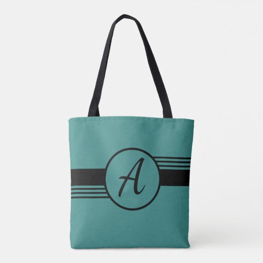 Aangepaste monogram blauw en zwarte Canvas tas (Achterkant)