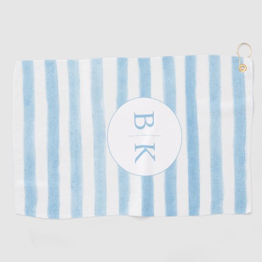 Aangepaste Monogram Blauw Gestreepte Golfhanddoek (Horizontaal)