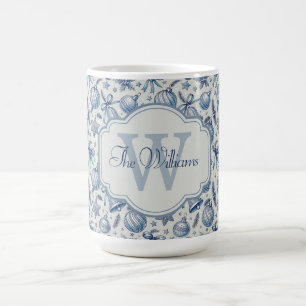 Aangepaste Monogram Blauw Toile Kerst Ornamenten Koffiemok