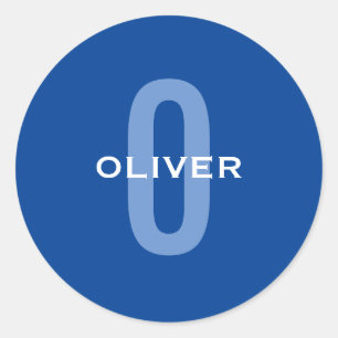 Aangepaste Monogram Blauw Wit Naam Ronde Sticker