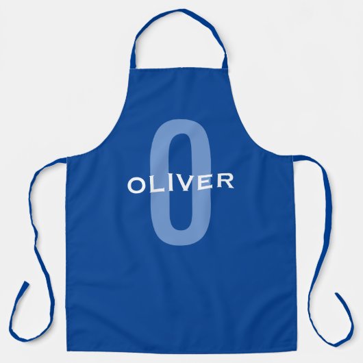 Aangepaste Monogram Blauw Wit Naam Schort (Voorkant)