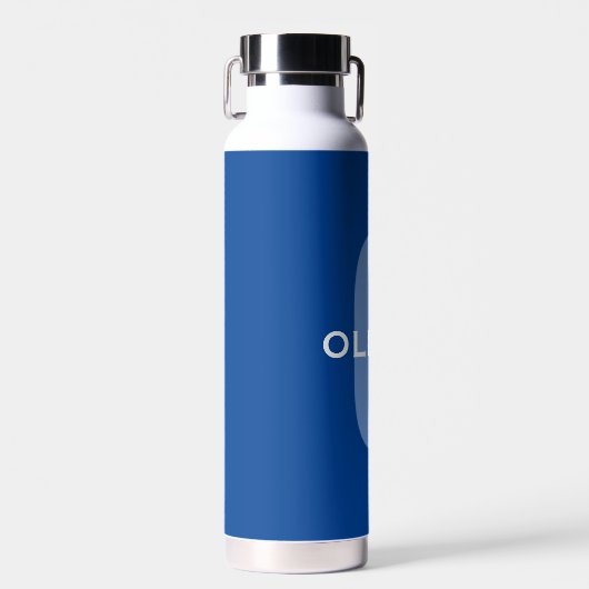Aangepaste Monogram Blauw Wit Naam Waterfles (Voorkant)