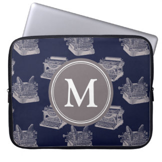 Aangepaste monogram blauwe  schrijfmachine laptop sleeve